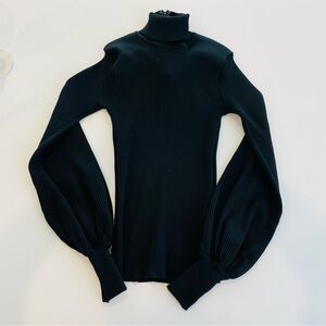 Vintage Tami British Crown Colony Black Ribbed top with Balloon Sleeves